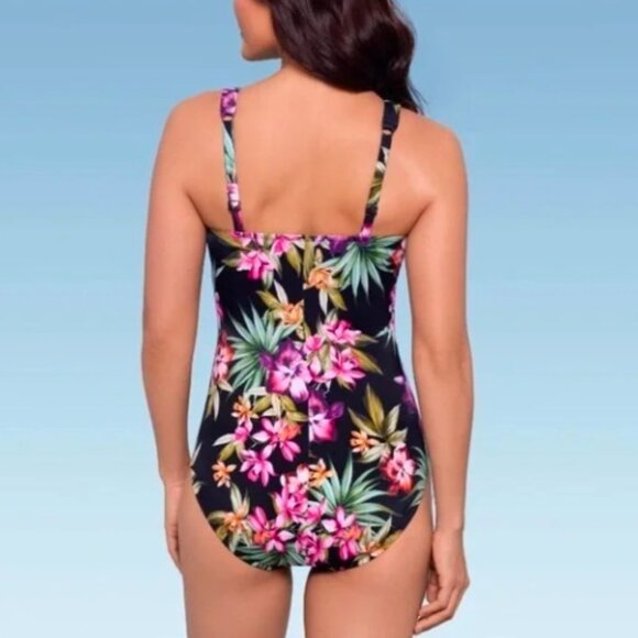 Agua Green Floral Shirred Shape + Style One Piece Swimsuit - Picture 3 of 8